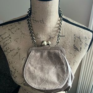 HOBO Taupe Leather Kiss Lock Small Bag